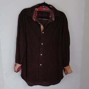 Robert Graham Mens Brown Corduroy Button Up Shirt Flip Cuff Sz XL Artsy Casual